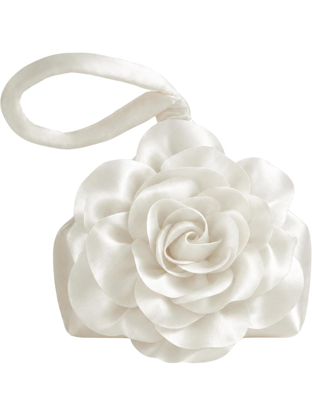 〽️ Women's White Stylish Flower Satin Wristlet Clutch Purse Evening Bags